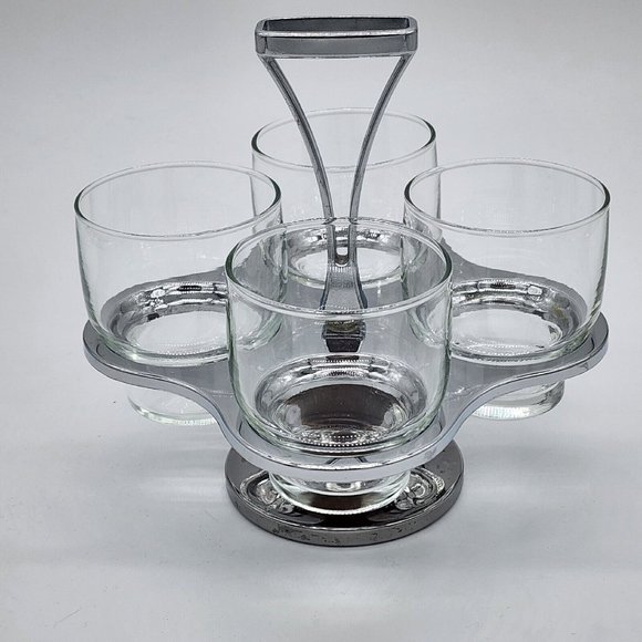 Vintage Metal and Teak Wood Condiment Caddy with Glass Bowls - Picture 1 of 6